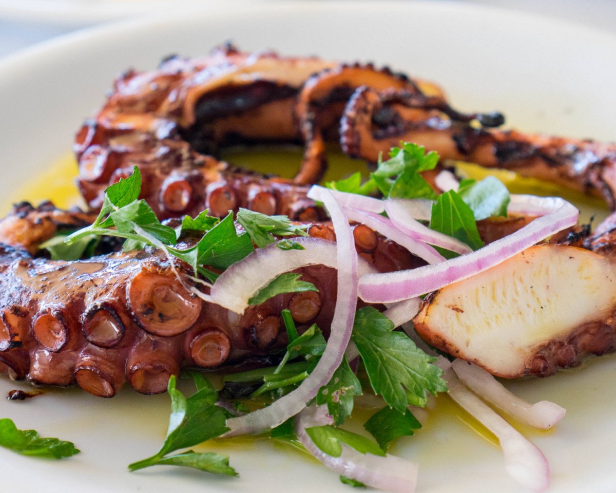 traditional greek Ktapodi octopus salad bowl on Athens restauran